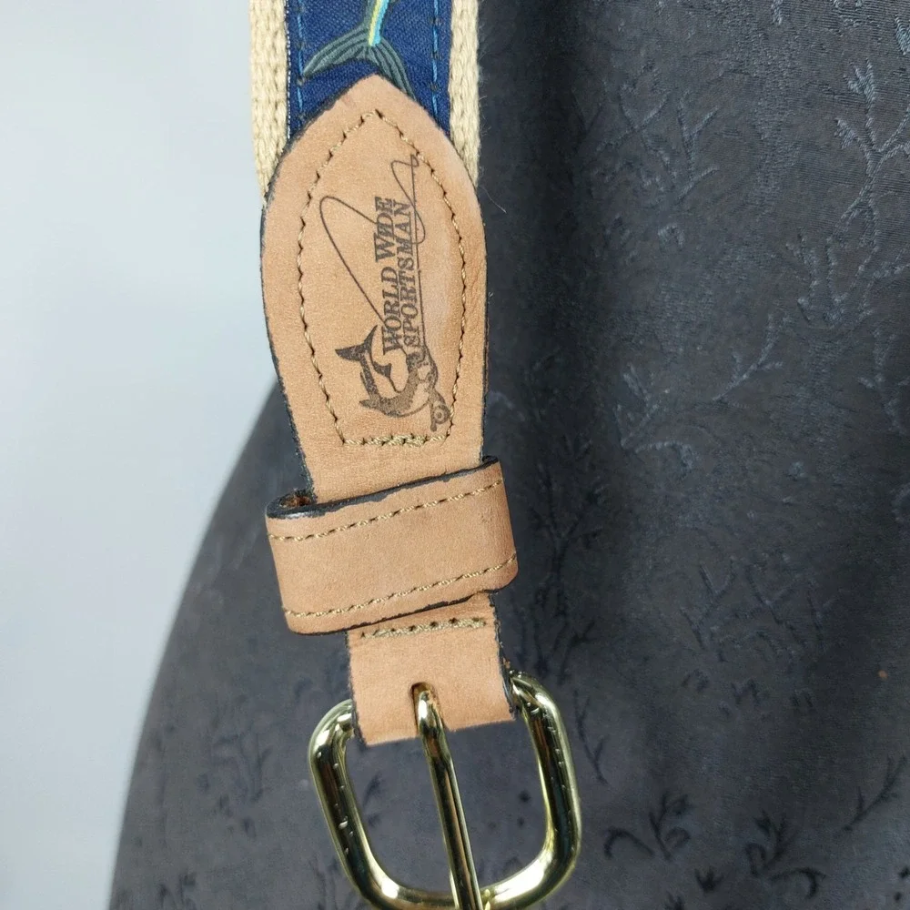 World Wide Sportsman Marlin Ribbon Belt Size 44 Blue On Brown Leather USA